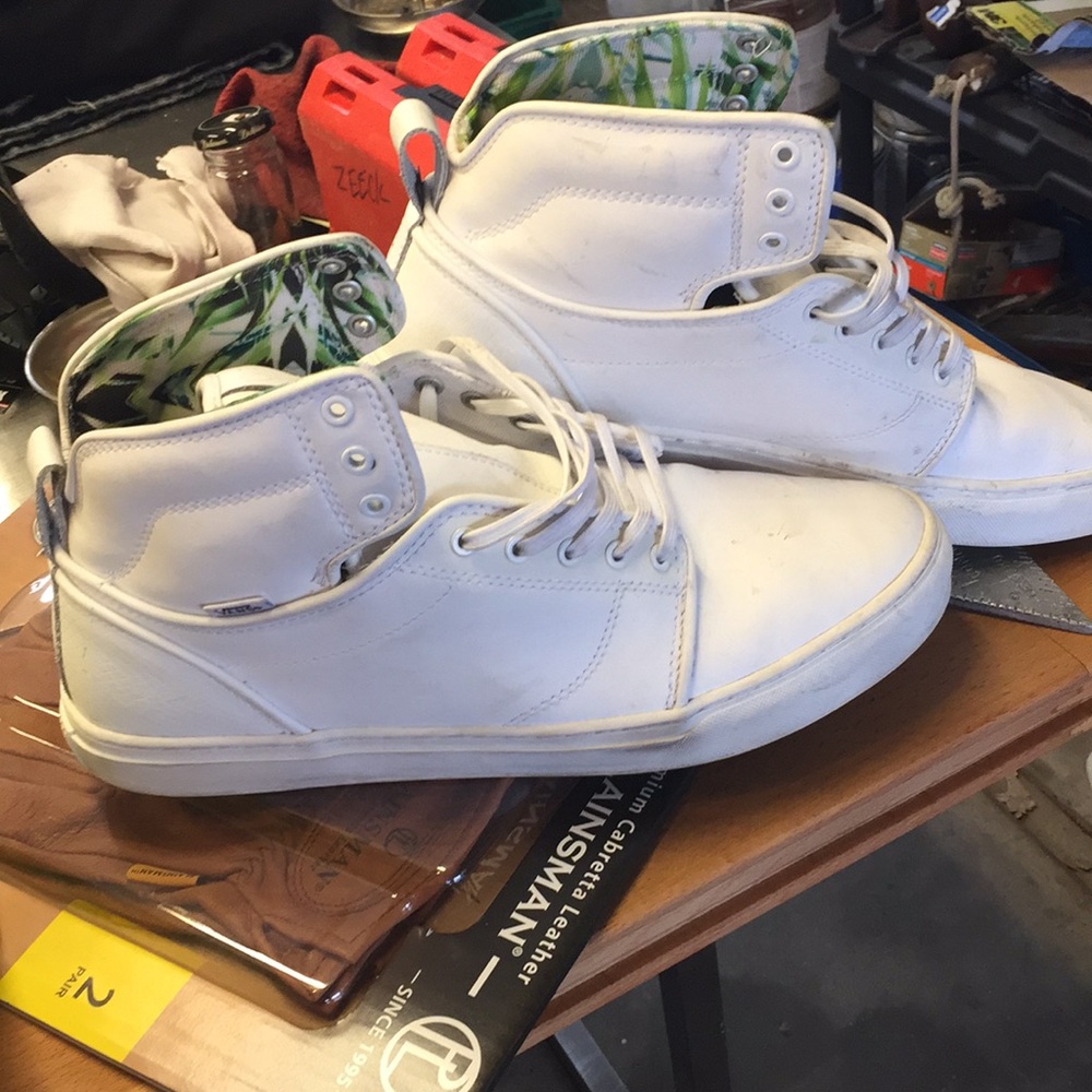 Vans white leather high tops